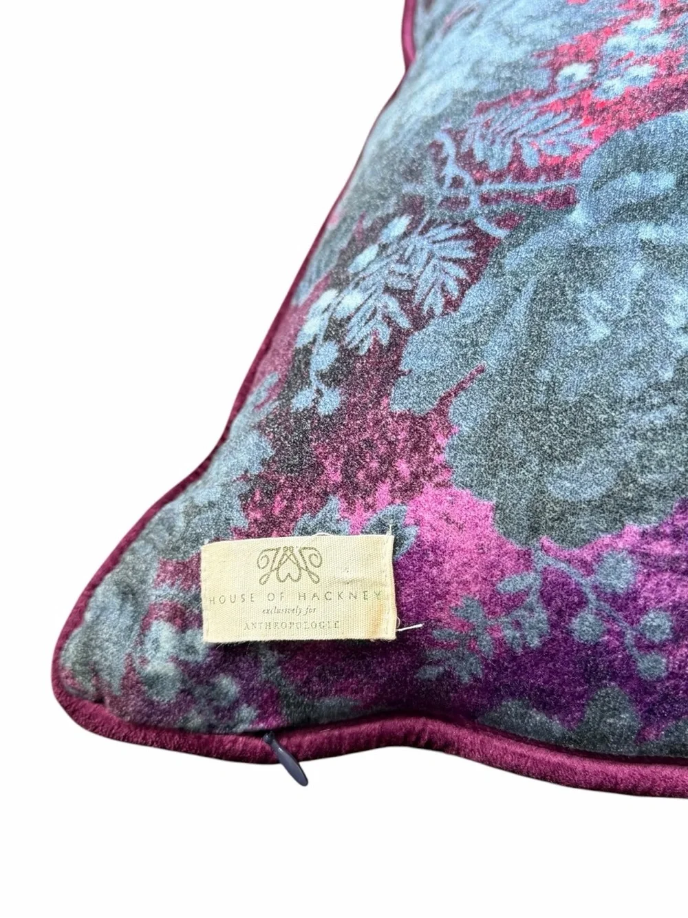 House of Hackney x Anthropologie Velvet Floral Throw Pillow 19x19 Blue Purple